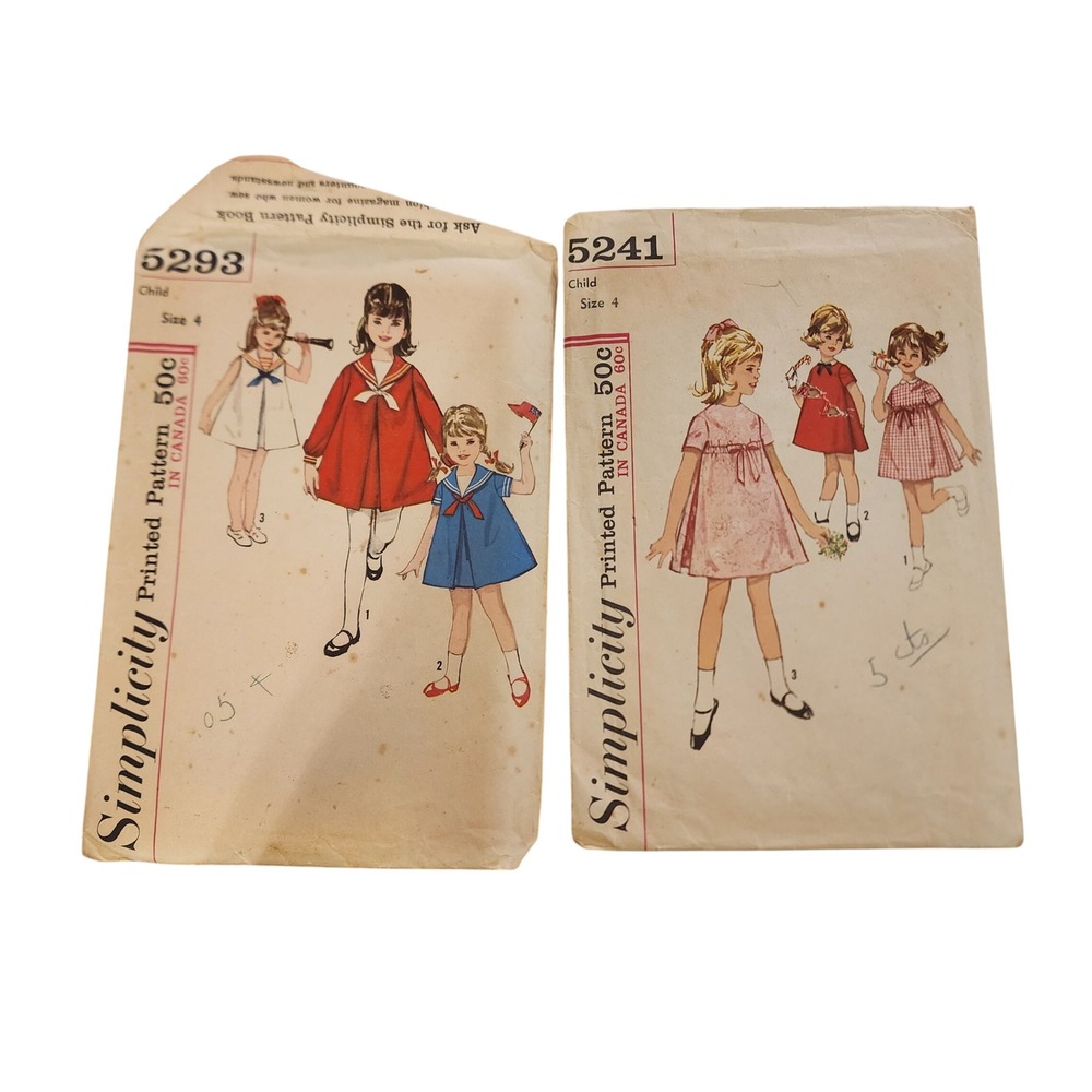Vintage Simplicity Child Dress Sewing Pattern Size 4‎ Two Patterns
